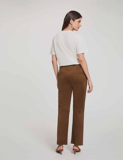 Pantalon droit su&eacute;dine marron chocolat femme