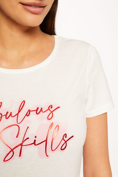 T-shirt manches courtes à inscription ecru femme