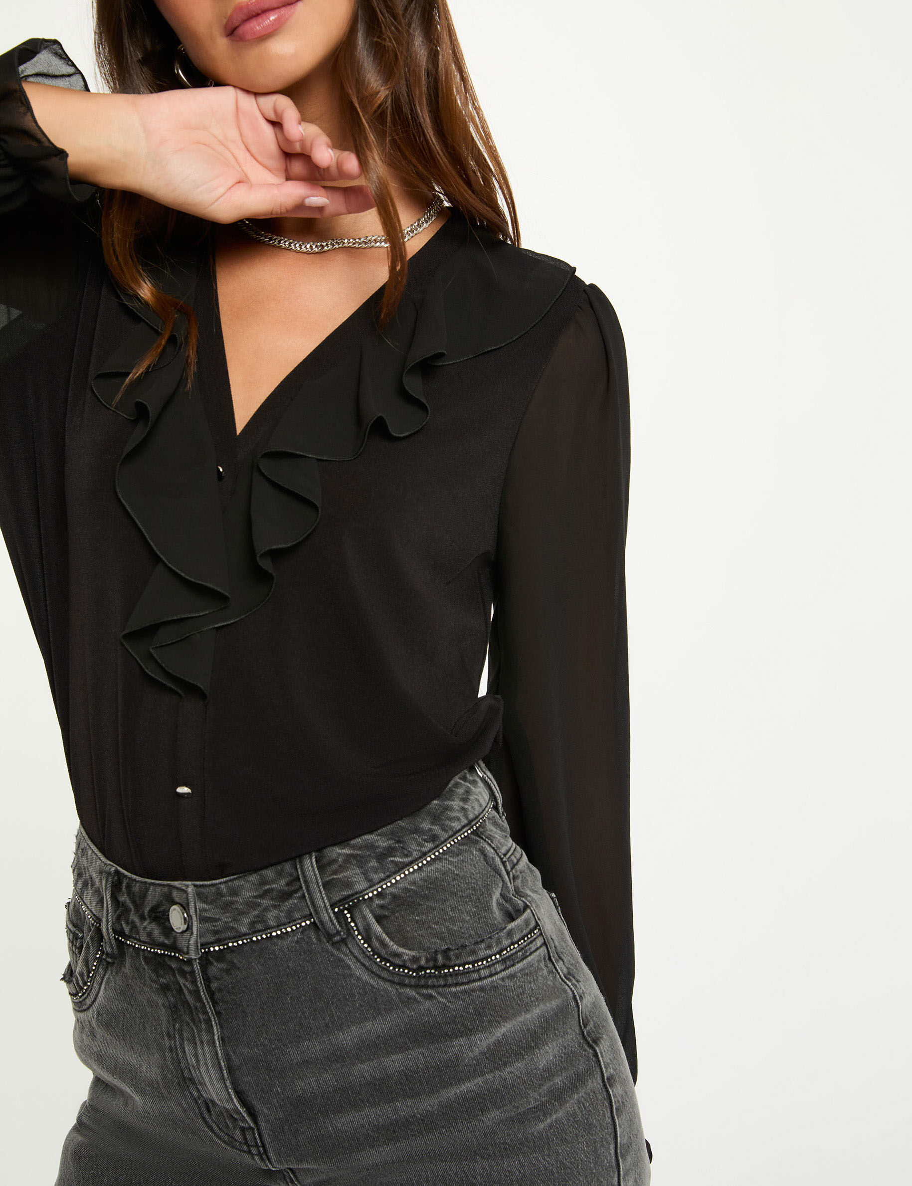 T shirt voile col v femme - vue 2