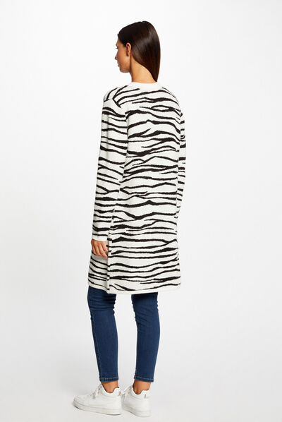 Gilet long imprimé zèbre noir femme