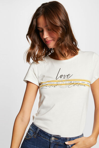 T-shirt manches courtes à inscription jaune femme