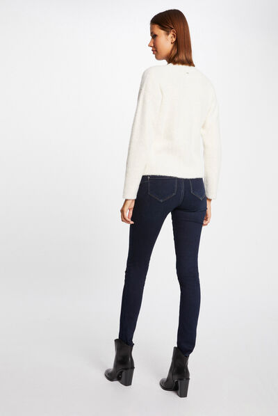 Gilet manches longues avec col en V ivoire femme