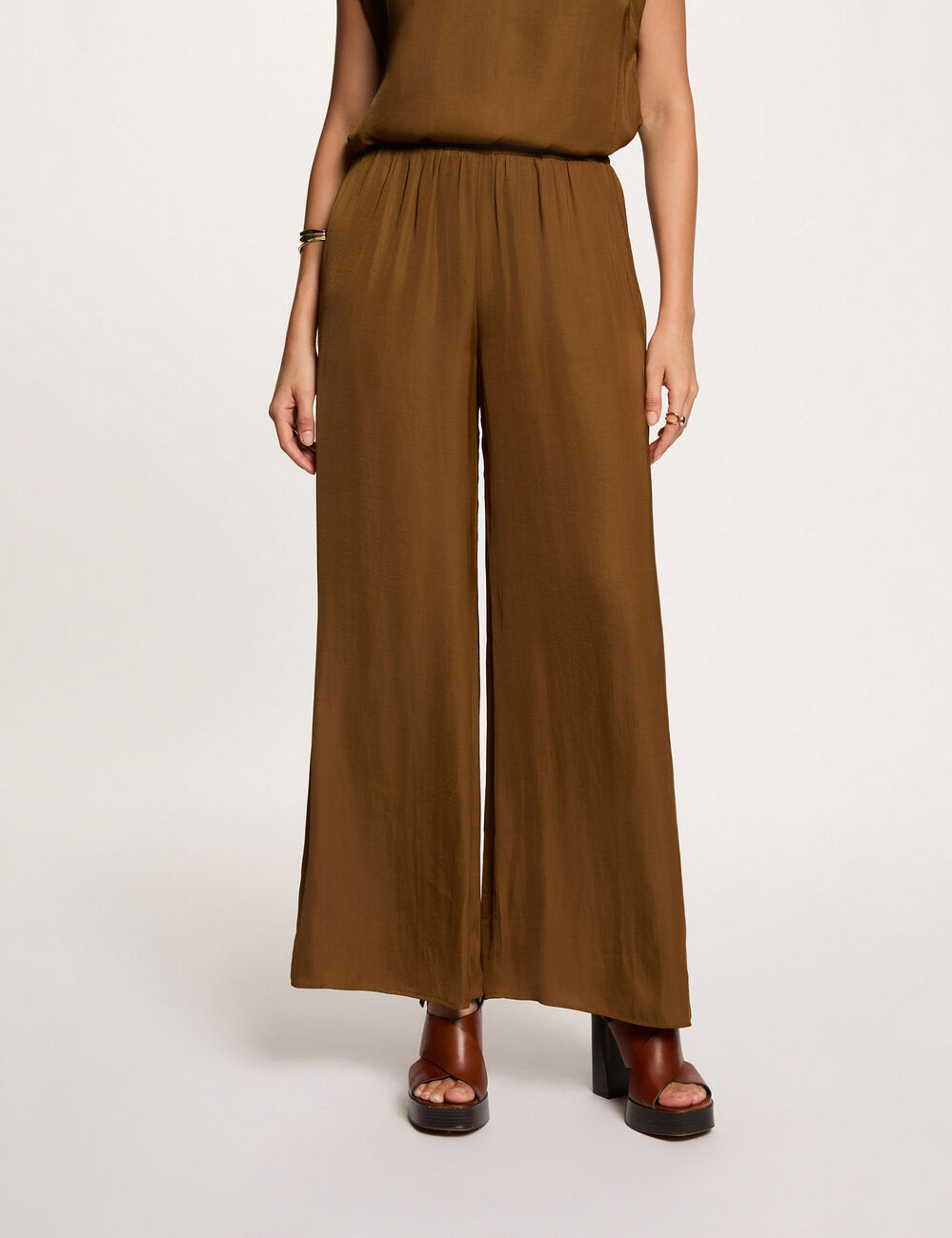 Pantalon large fluide camel femme