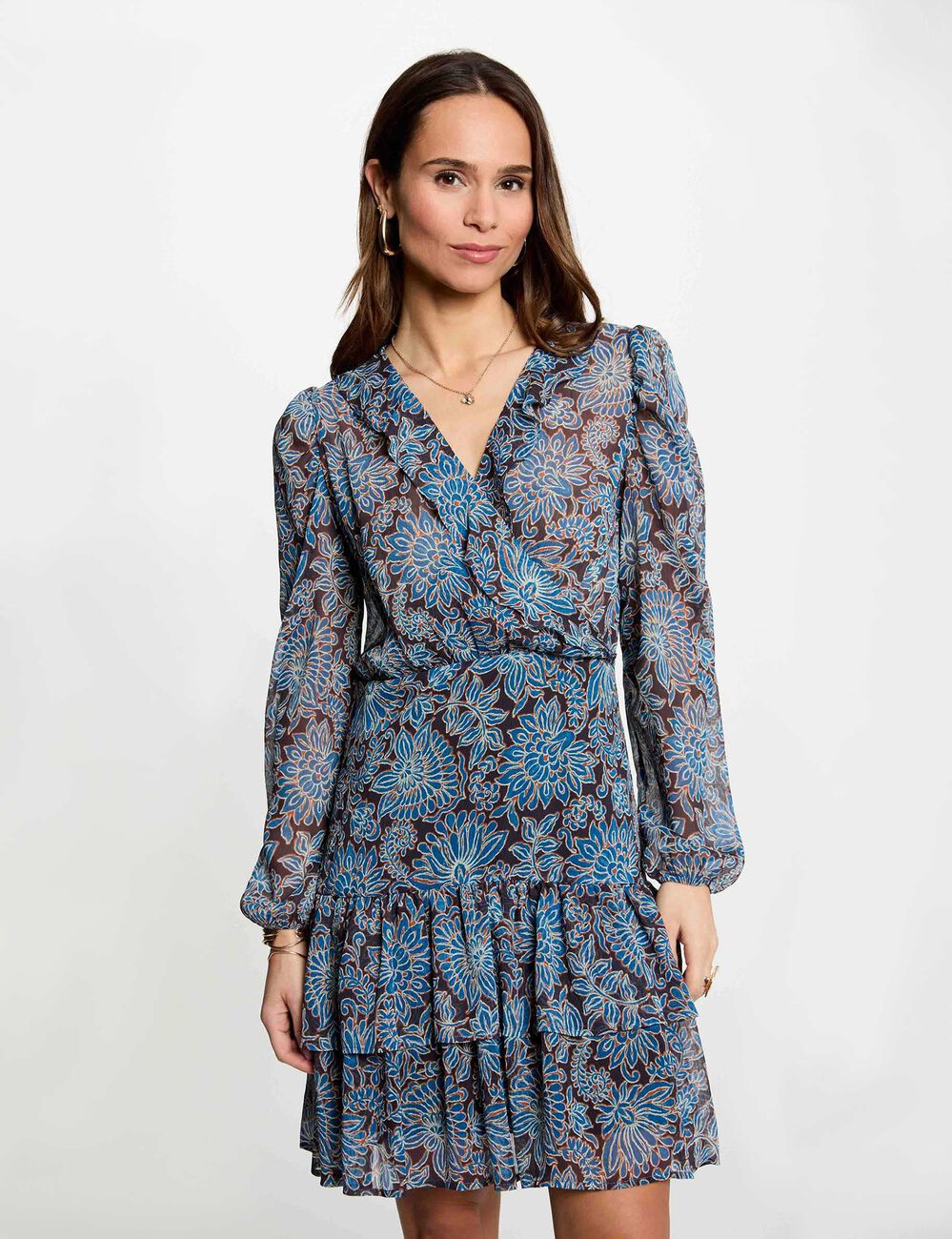 Robe courte ajust&eacute;e col v multicolore femme