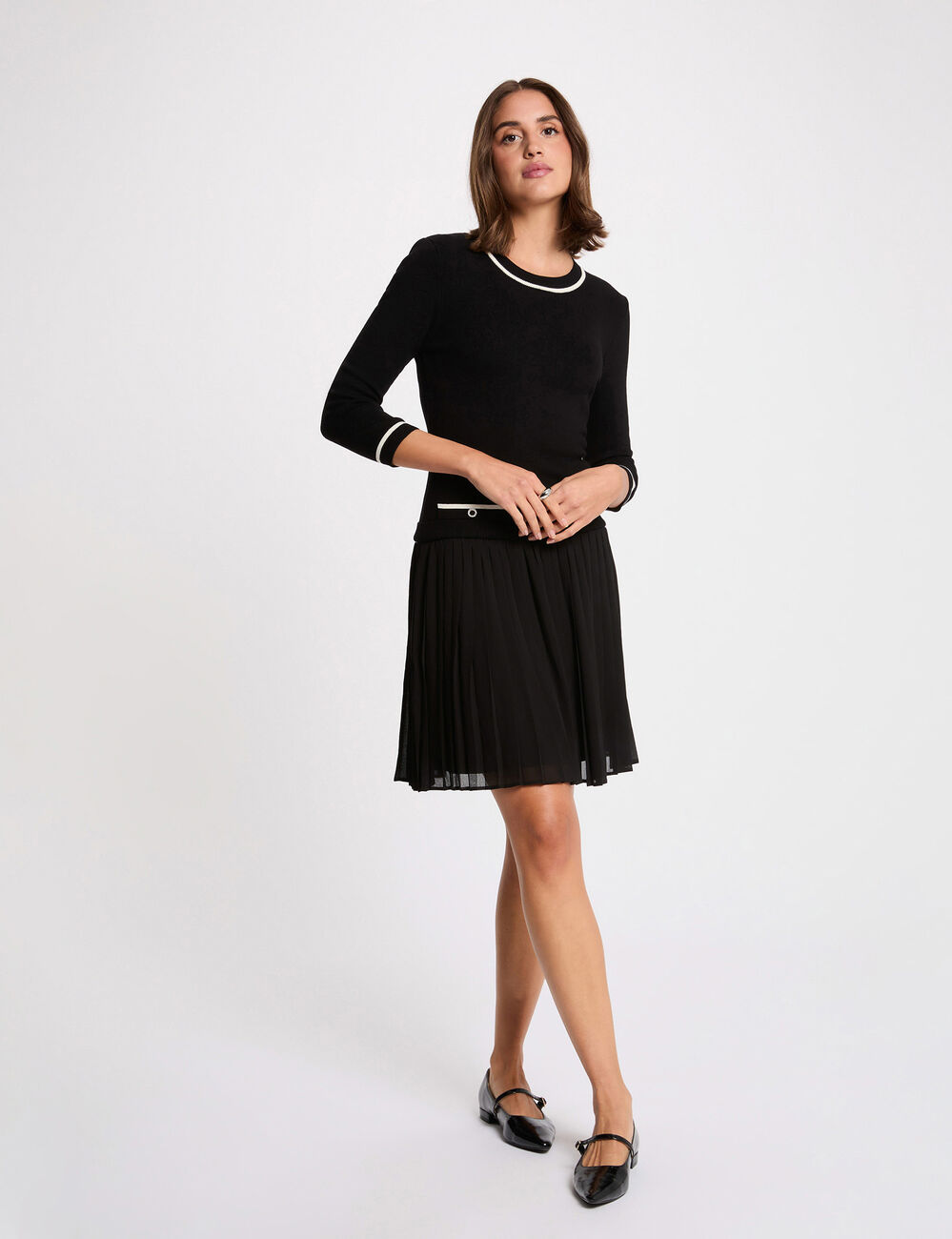Robe courte pliss&eacute;e noir femme