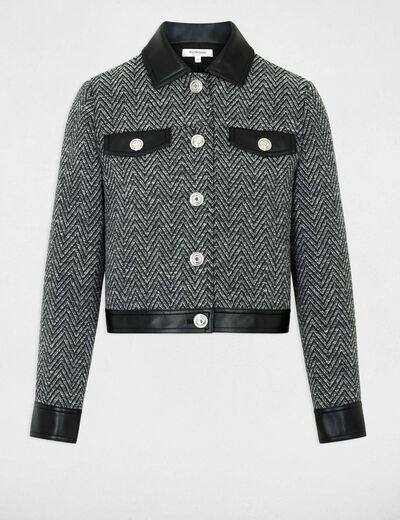 Veste tweed droite noir femme