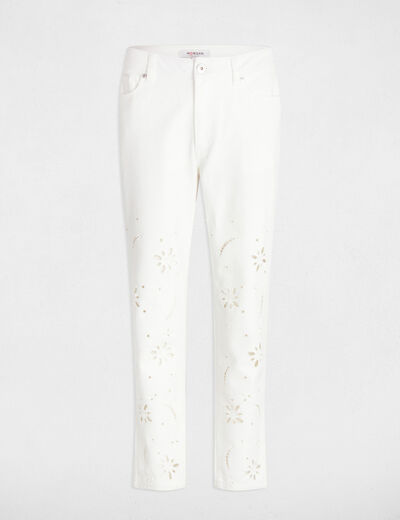 Jeans droit brodé blanc femme