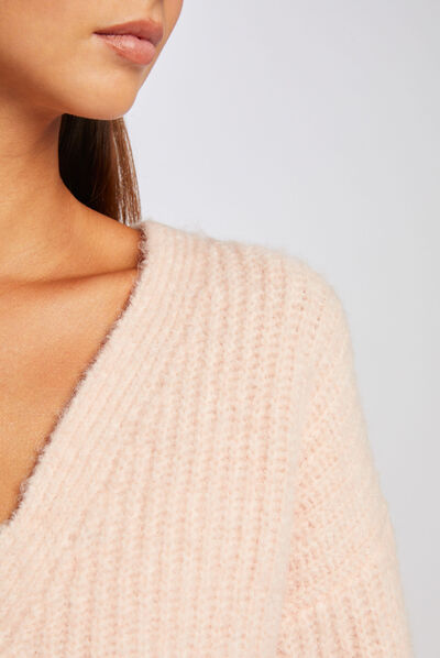 Gilet droit boutonné col en V rose femme