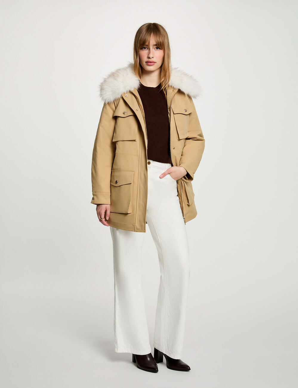 Parka col montant beige femme
