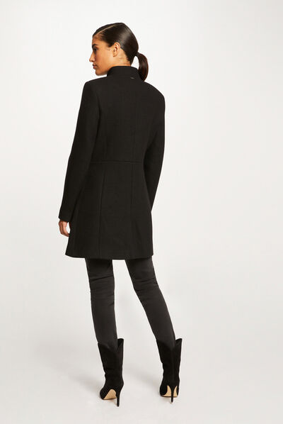 Manteau droit boutonné noir femme