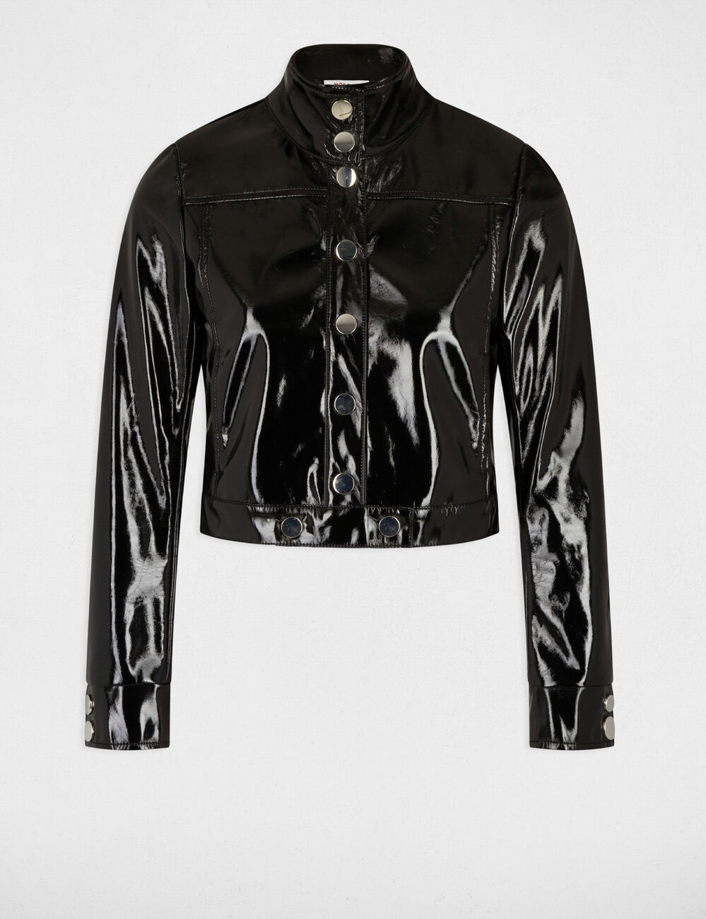 Blouson court droit aspect vinyle noir femme