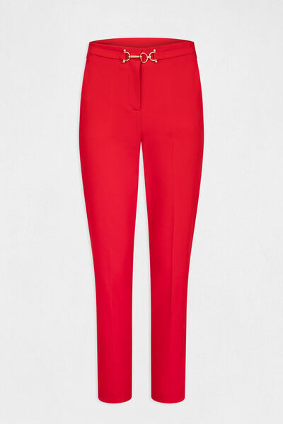 Pantalon city ajusté boucle et pinces rouge femme