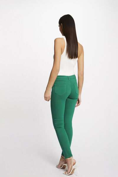 Pantalon skinny taille basse vert femme