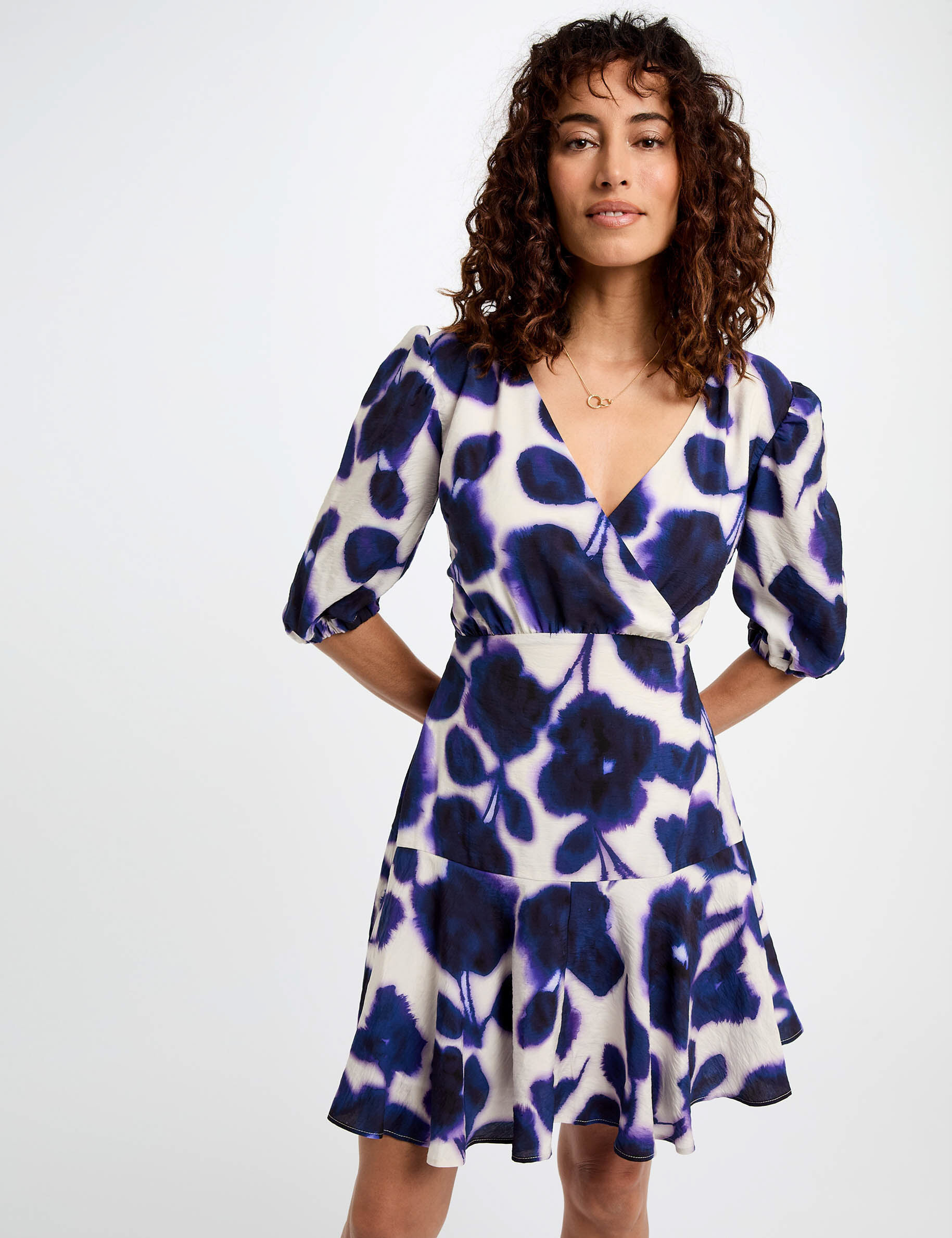 Robe courte évasée imprimée multicolore femme