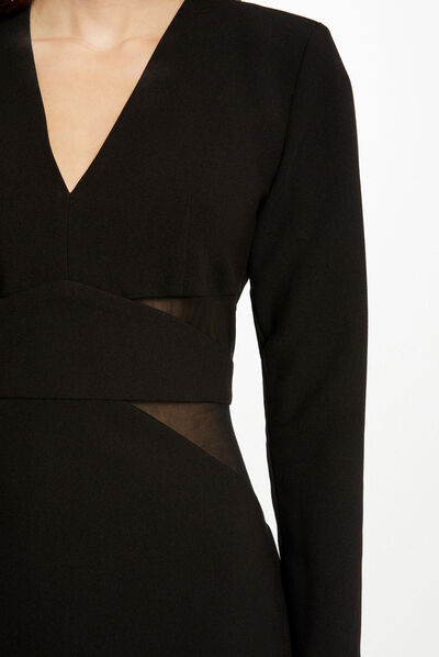 Robe ajustée détails semi-transparents noir femme