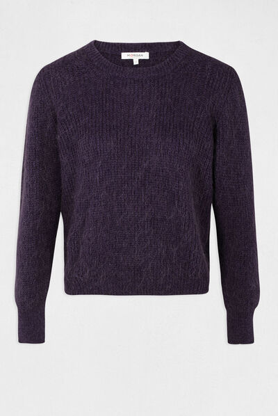 Pull manches longues avec boutons violet fonce femme