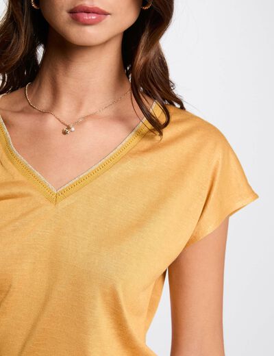 T-shirt manches courtes jaune moutarde femme