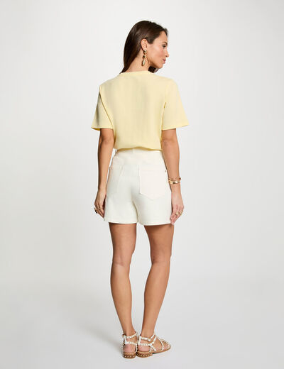 T-shirt droit col rond jaune pastel femme