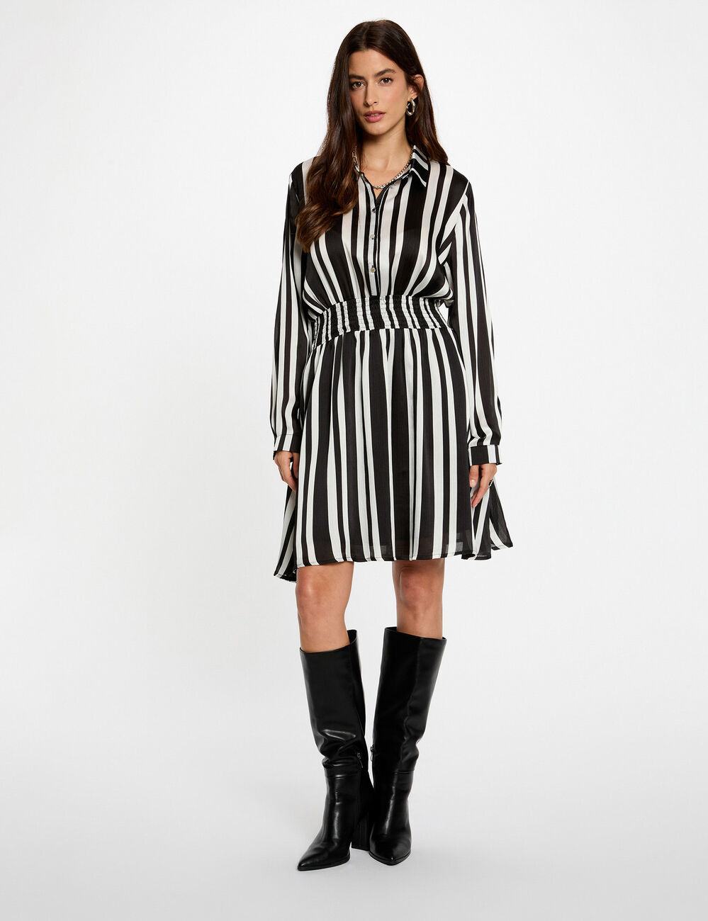 Robe droite ray&eacute;e asym&eacute;trique multicolore femme