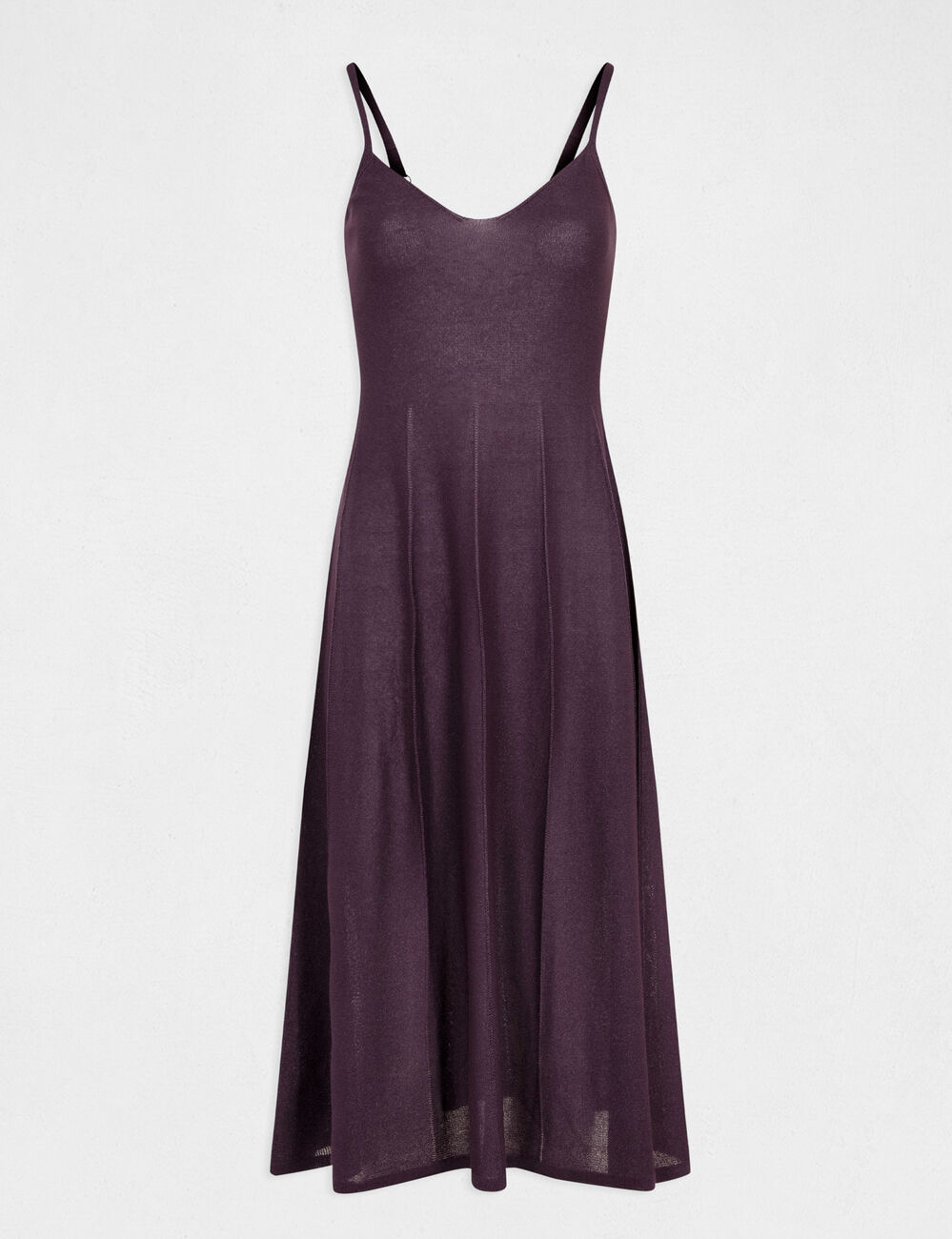 Robe pull midi &eacute;vas&eacute;e &agrave; bretelles fines prune femme