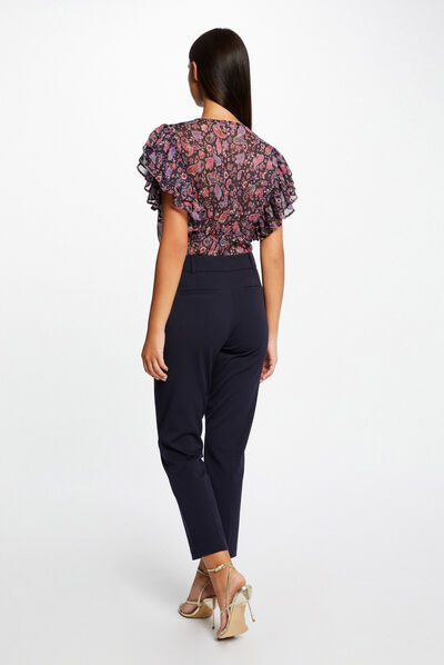 Blouse manches courtes imprimé cachemire marine femme