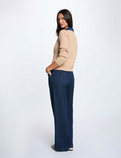 Pull col revers boutons camel femme