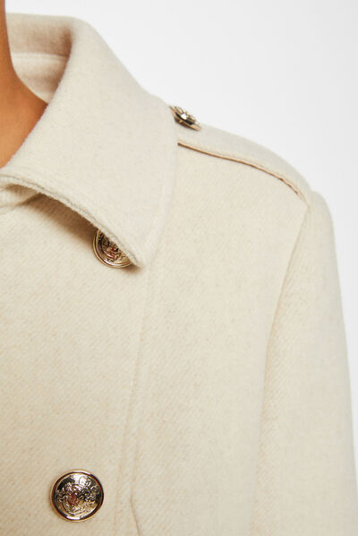 Manteau droit boutonné beige femme
