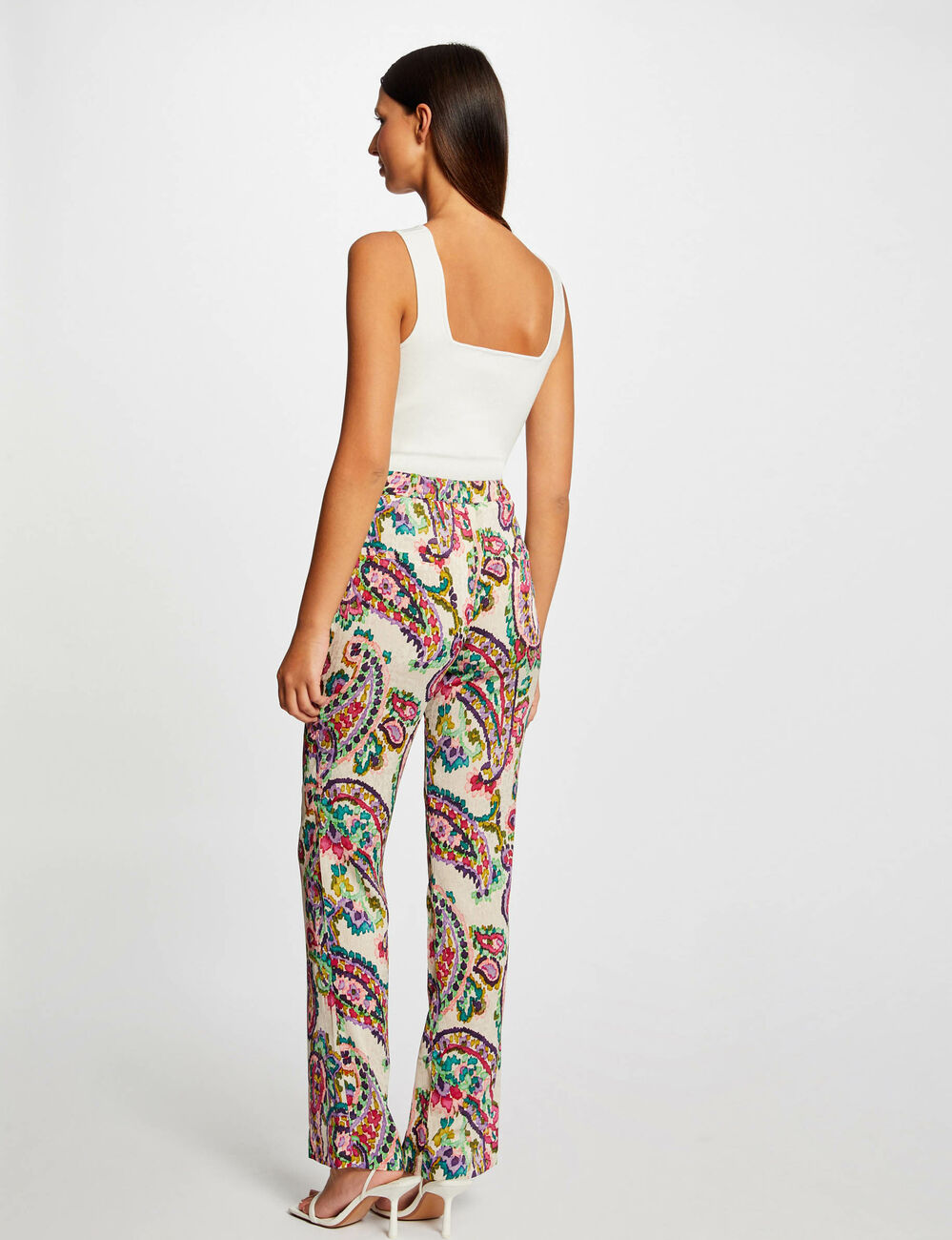 Pantalon droit fluide imprim&eacute; cachemire multico femme