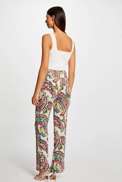 Pantalon droit fluide imprimé cachemire multico femme