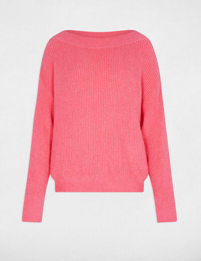 Pull col rond rose fushia femme