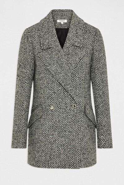 Manteau droit boutonné imprimé chevron gris moyen femme