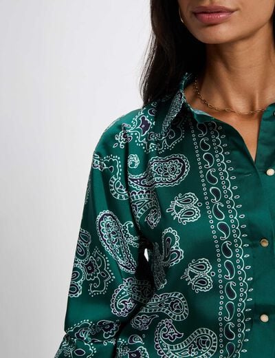 Chemise satin&eacute;e col &agrave; revers multicolore femme