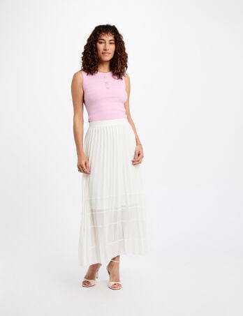 Jupe longue évasée plissée ivoire femme