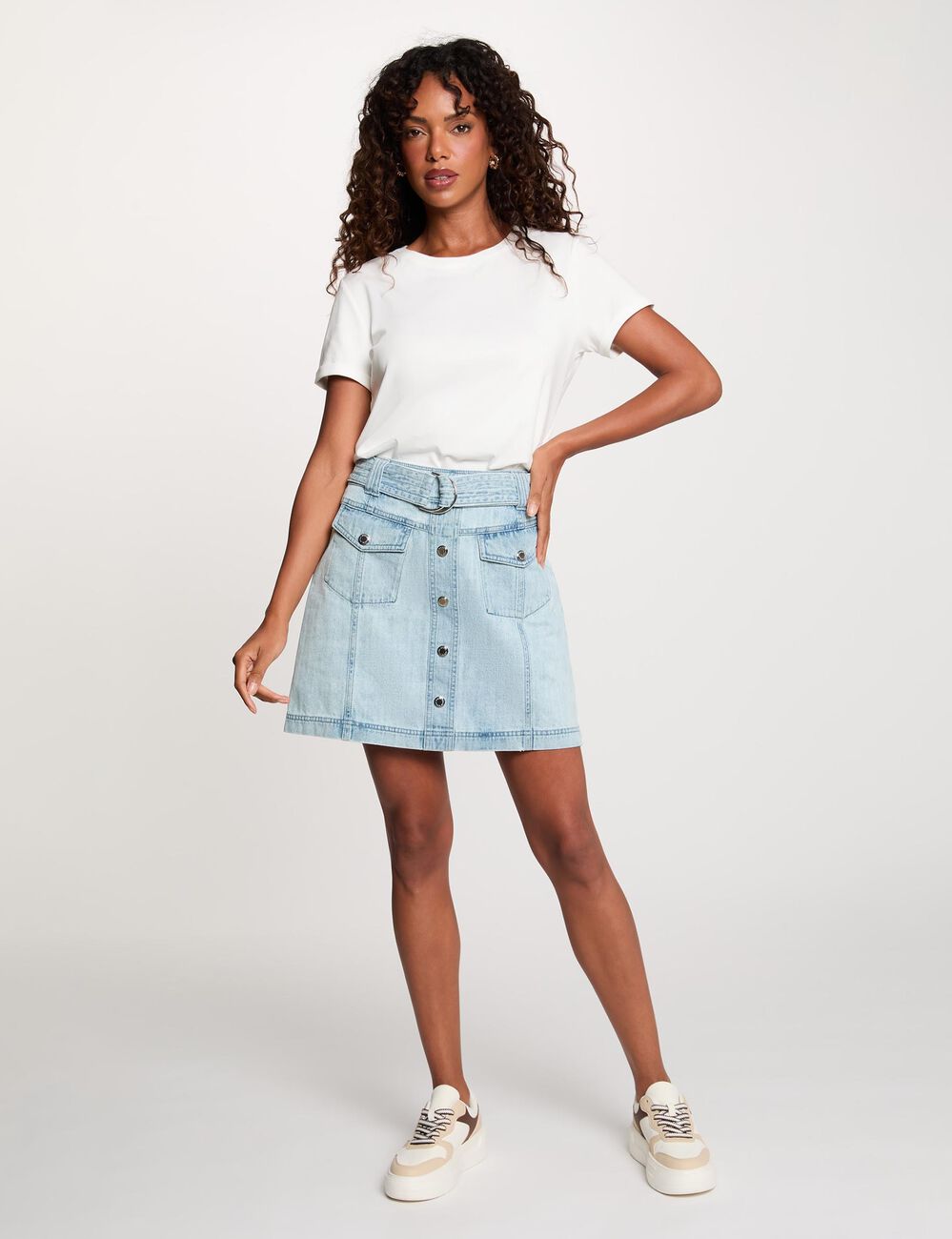 Jupe courte en jean denim bleach femme