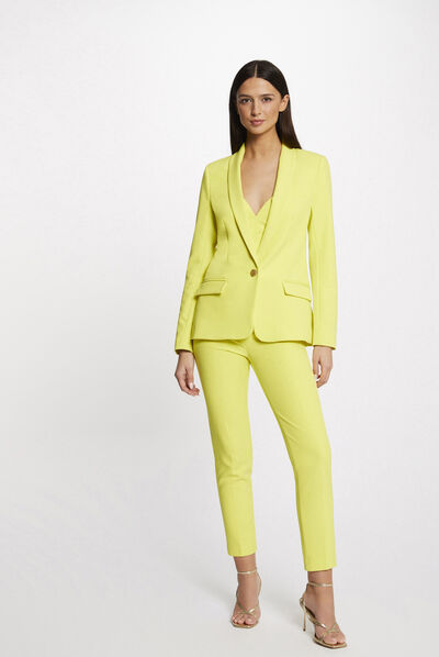 Pantalon city ajusté 7/8ème à pinces jaune femme