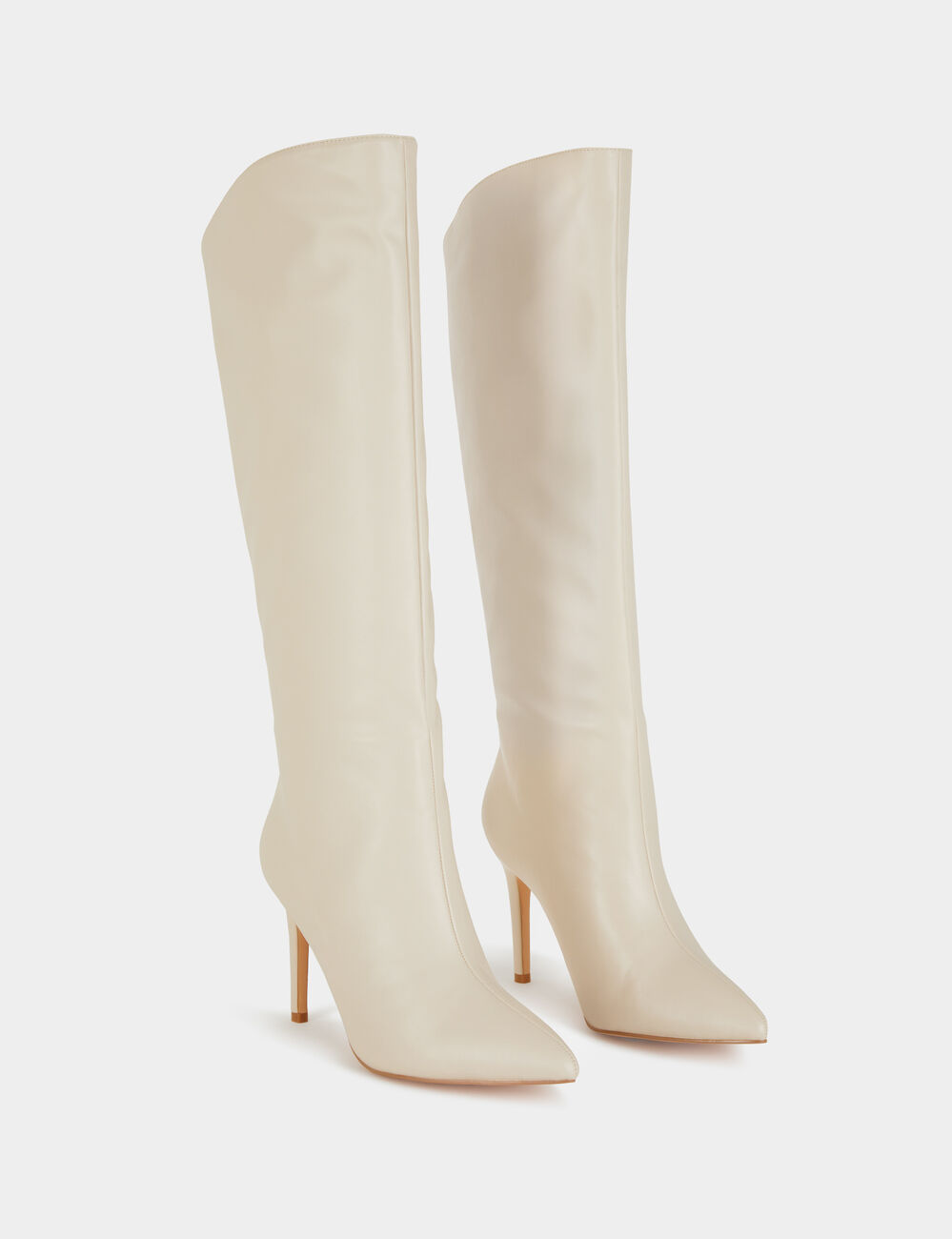 Bottes hautes &agrave; talons aiguilles en cuir ivoire femme