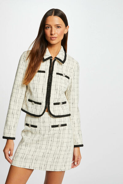 Veste droite à liserés contrastants ivoire femme