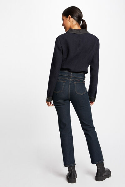 Jeans droit taille haute avec boutons jean brut femme