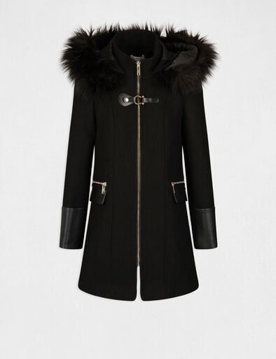 manteau droit zippe a capuche noir femme Manteau droit zippé à capuche noir femme