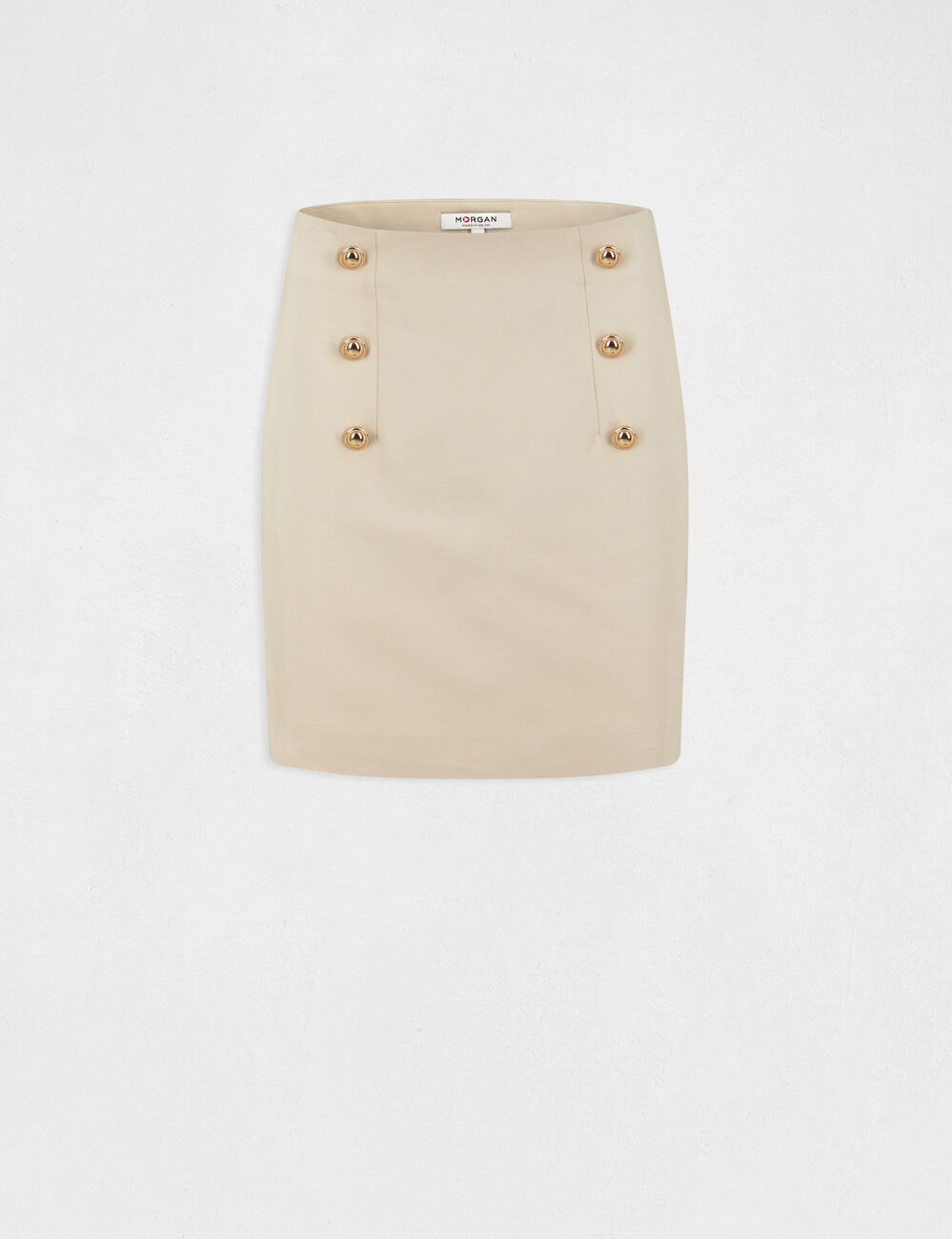 Jupe droite taille haute &agrave; ponts ecru moyen femme