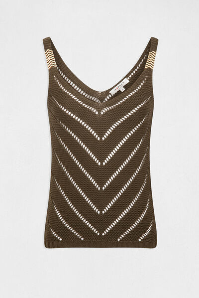 Pull débardeur à ornements métalliques vert kaki femme