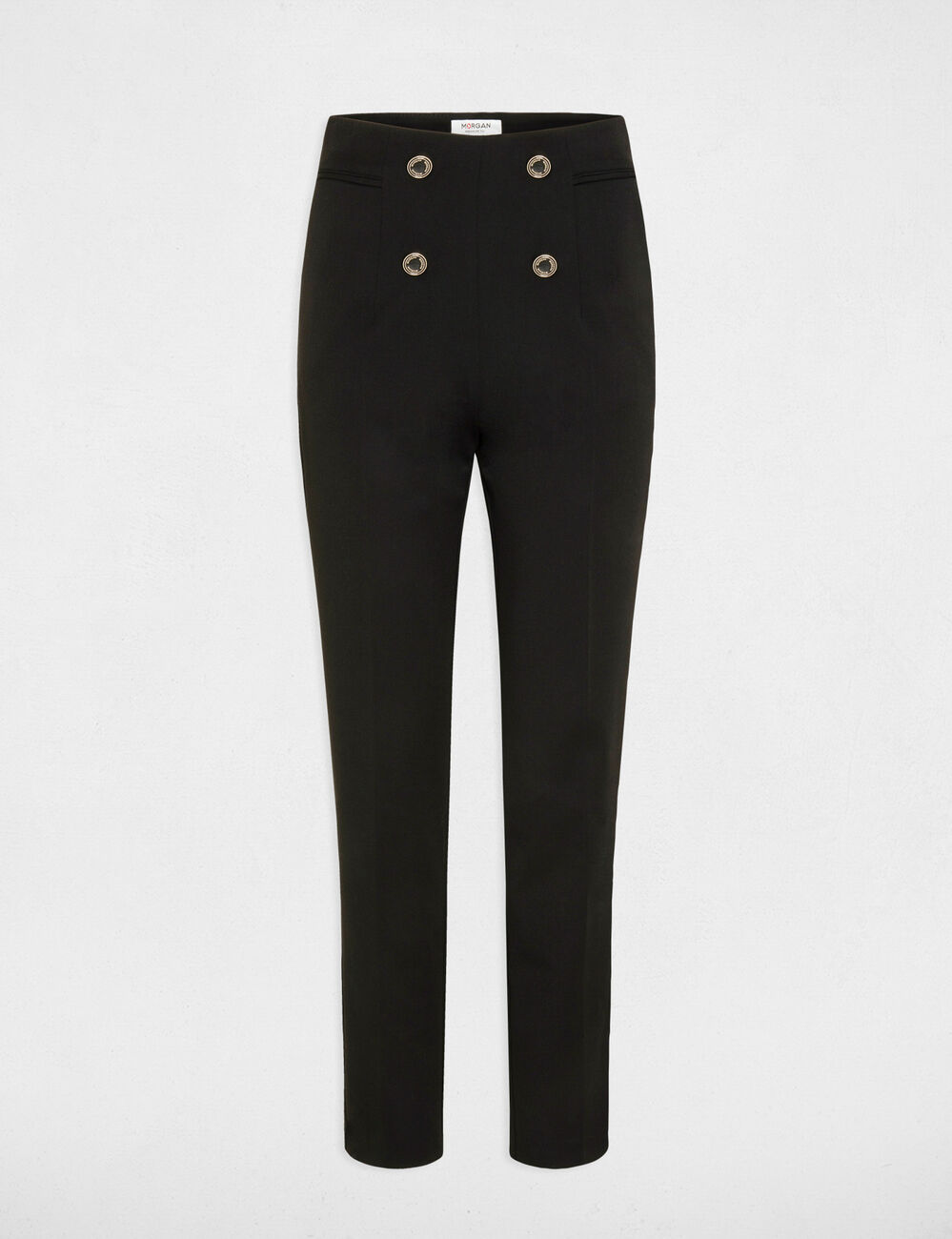 Pantalon droit taille haute noir femme