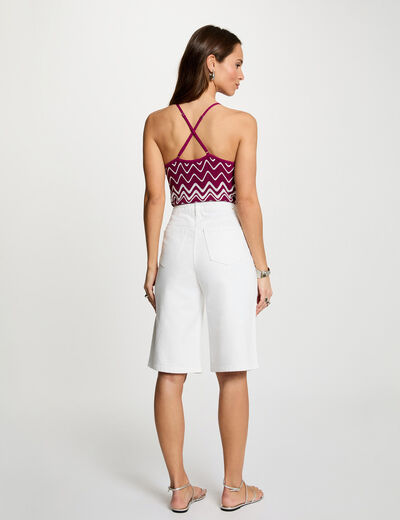 Top en maille imprim&eacute; prune femme