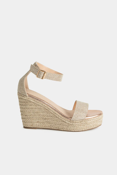 Sandales compensées à paillettes dore femme