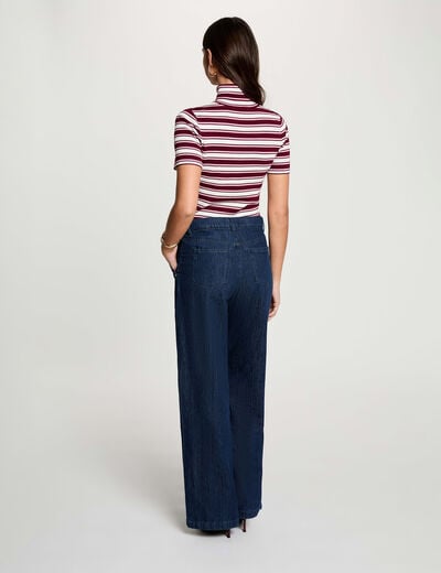 Pull col roul&eacute; ray&eacute; bordeaux femme