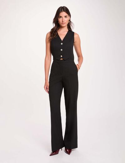 Combinaison fluide col v noir femme