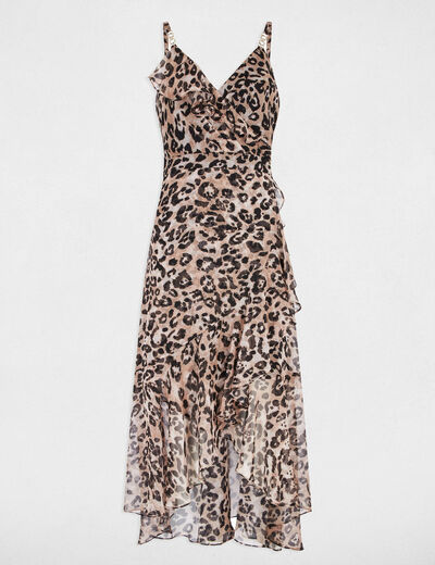 Robe midi ajustée imprimée multicolore femme