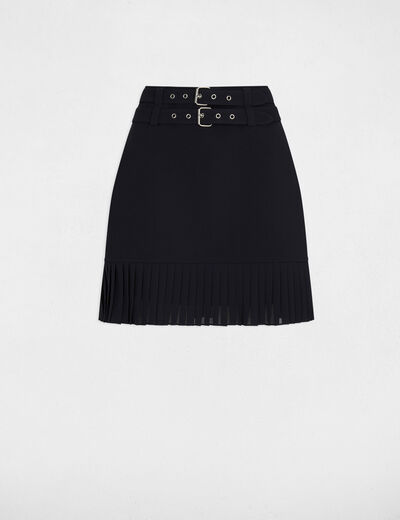 Jupe courte pliss&eacute;e bleu marine femme