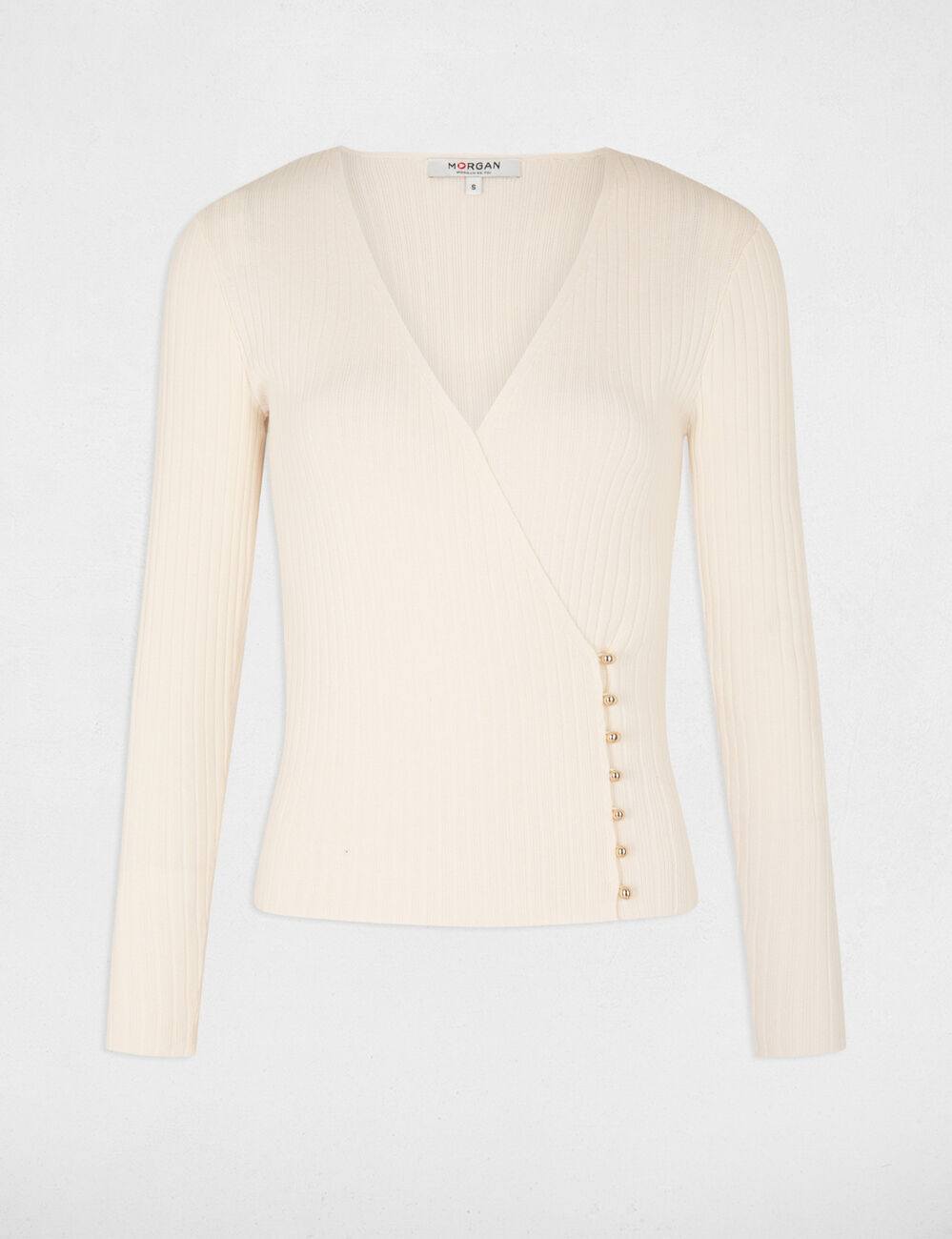 Pull manches longues col cache-coeur ivoire femme