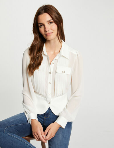 Chemise satin&eacute;e cintr&eacute;e ivoire femme